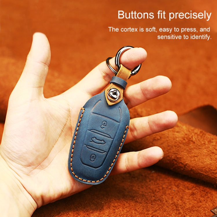 For PEUGEOT Car Cowhide Leather Key Protective Cover Key Case(Blue) - Car Key Cases by PMC TechLife | Online Shopping South Africa | PMC TechLife | Buy Now Pay Later Mobicred