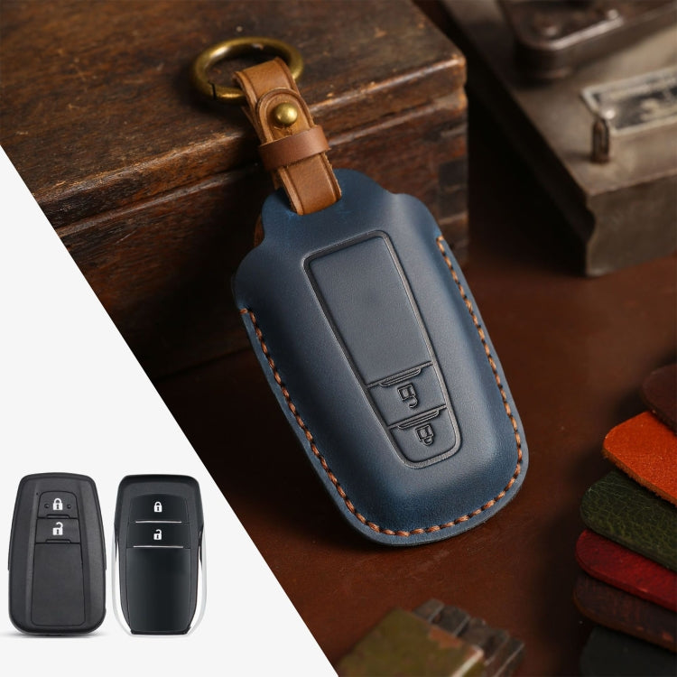 For Toyota Car Cowhide Leather Key Protective Cover Key Case, Two Keys Version(Blue) - free shipping - PMC Jewellery - Order now!
