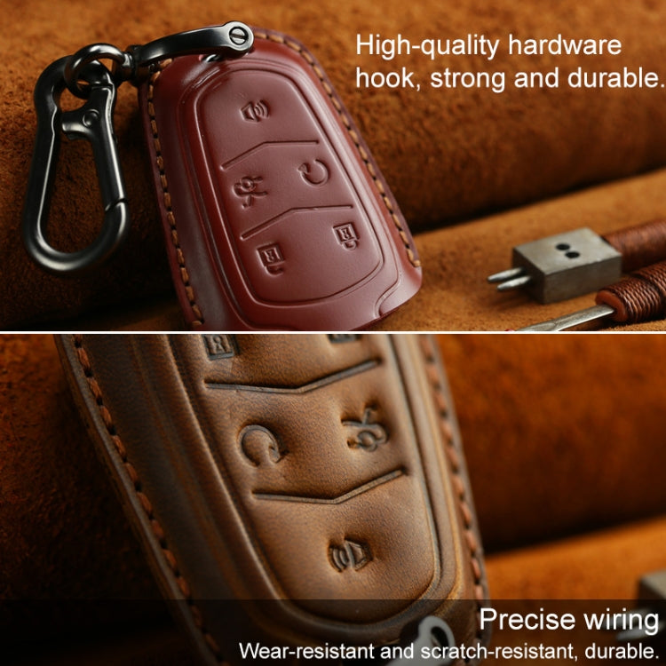 For Cadillac Car Cowhide Leather Key Protective Cover Key Case, Five Keys Version (Brown) - Car Key Cases by PMC Jewellery | Online Shopping South Africa | PMC Jewellery | Buy Now Pay Later Mobicred