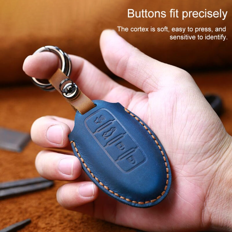 For Nissan Car Cowhide Leather Key Protective Cover Key Case, Three Keys Horn Version (Blue) - Car Key Cases by PMC Jewellery | Online Shopping South Africa | PMC Jewellery | Buy Now Pay Later Mobicred