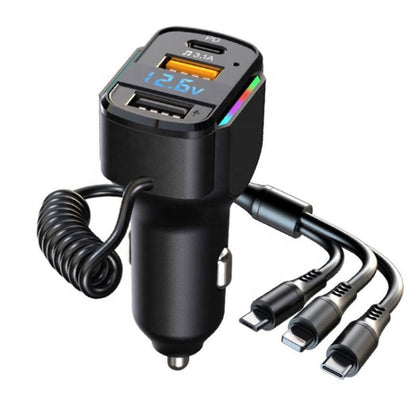 K4 Car 3 in 1 PD + USB Dual Port Fast Charger with Spring Data Cable - Car Charger by PMC Jewellery | Online Shopping South Africa | PMC Jewellery | Buy Now Pay Later Mobicred