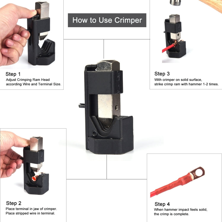 Car Battery Cable Hammer Crimper Hammer Lug Crimper Tool Pliers with T2 Copper 8 x 5/16 Heavy-duty Cold-pressed Wire Terminals - Booster Cable & Clip by PMC Jewellery | Online Shopping South Africa | PMC Jewellery | Buy Now Pay Later Mobicred