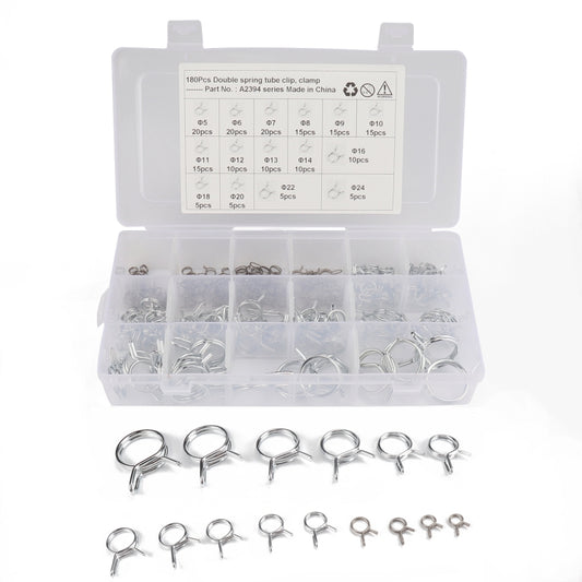 180 PCS Double Wire Spring Tube Clamp Water Pipe Clamps, Size: 5-24mm - Booster Cable & Clip by PMC Jewellery | Online Shopping South Africa | PMC Jewellery