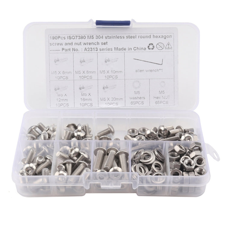 190 PCS 304 Stainless Steel Screws and Nuts Hex Socket Head Cap Screws Gasket Wrench Assortment Set Kit - Booster Cable & Clip by PMC Jewellery | Online Shopping South Africa | PMC Jewellery | Buy Now Pay Later Mobicred