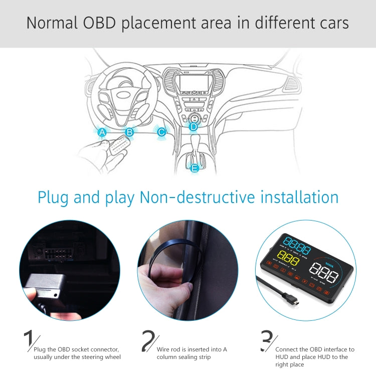 A9 5.5 inch Universal Car OBD2 HUD Vehicle-mounted Head Up Display (Blue) - Head Up Display System by PMC TechLife | Online Shopping South Africa | PMC TechLife | Buy Now Pay Later Mobicred