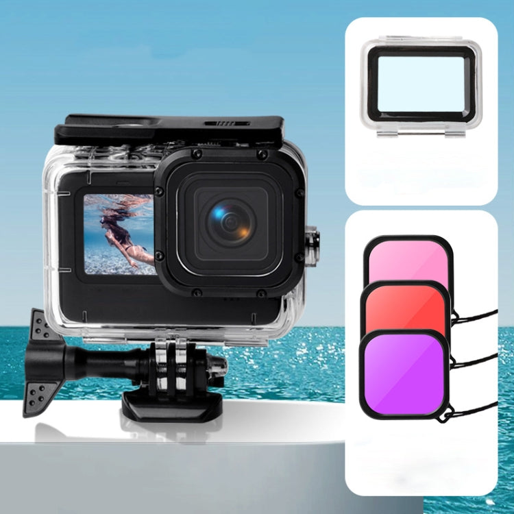 Waterproof Case + Touch Back Cover + Purple Red Pink Lens Filter for GoPro HERO10 Black / HERO9 Black - Waterproof Cases by PMC Jewellery | Online Shopping South Africa | PMC Jewellery | Buy Now Pay Later Mobicred