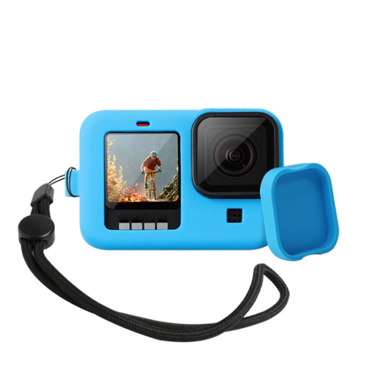 For GoPro HERO10 Black / HERO9 Black Silicone Protective Case Cover with Wrist Strap & Lens Cover(Blue) - Silicone Cases by PMC Jewellery | Online Shopping South Africa | PMC Jewellery | Buy Now Pay Later Mobicred