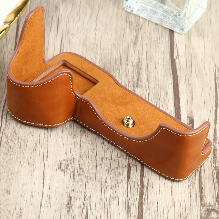 1/4 inch Thread PU Leather Camera Half Case Base for Sony ILCE-7RM4 / A7RM4 / A7R IV (Brown) - free shipping - PMC TechLife - Order now!