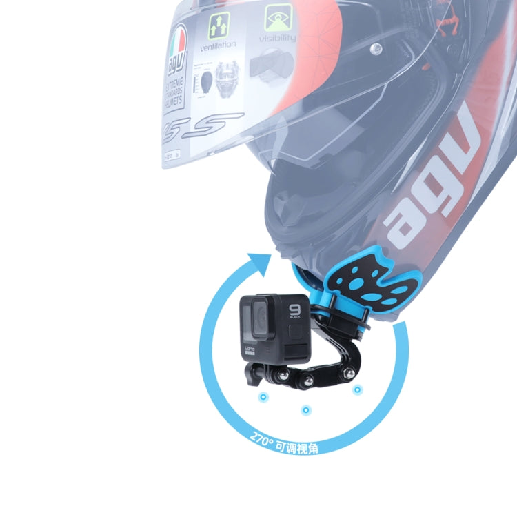 Butterfly Helmet Mount Adapter for GoPro Hero12 Black / Hero11 /10 /9 /8 /7 /6 /5, Insta360 Ace / Ace Pro, DJI Osmo Action 4 and Other Action Cameras(Blue) - Helmet Mount by PMC Jewellery | Online Shopping South Africa | PMC Jewellery | Buy Now Pay Later Mobicred