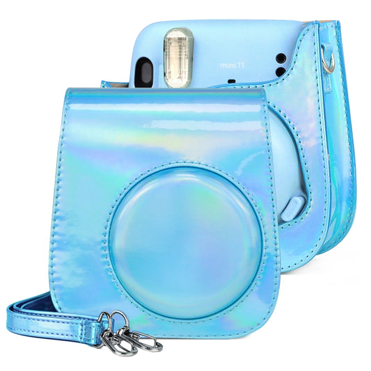 Aurora Color Leather Case Full Body Camera Bag with Shoulder Strap for FUJIFILM Instax mini 11(Blue) - Leather Bag by PMC Jewellery | Online Shopping South Africa | PMC Jewellery | Buy Now Pay Later Mobicred