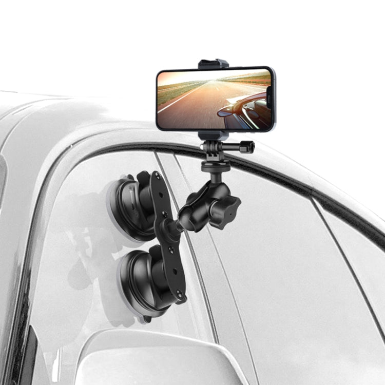 Dual Suction Cup Mount Holder with Tripod Adapter & Steel Tether & Safety Buckle (Black) - Holder by PMC TechLife | Online Shopping South Africa | PMC TechLife | Buy Now Pay Later Mobicred