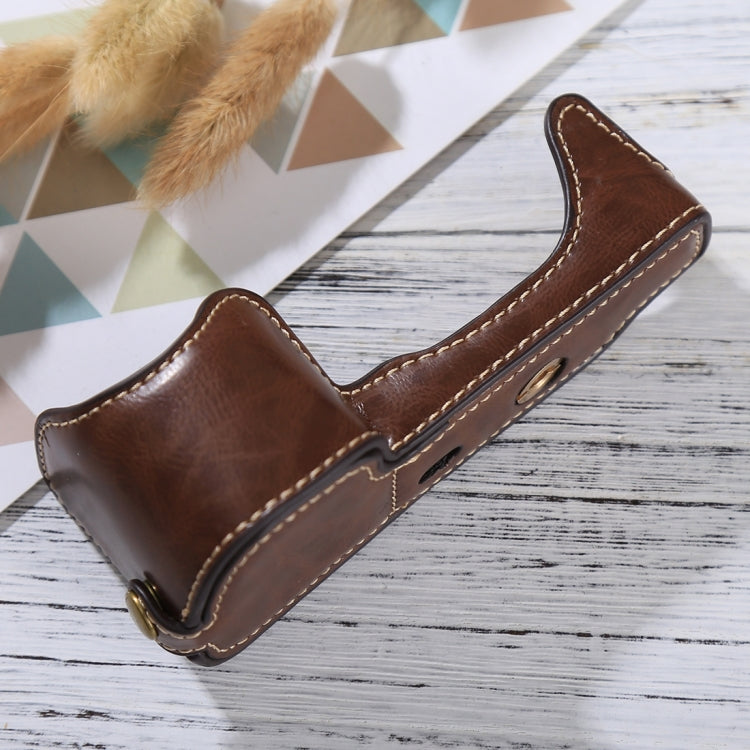 1/4 inch Thread PU Leather Camera Half Case Base for Sony Alpha 6100 / A6100(Coffee) - Half Case by PMC TechLife | Online Shopping South Africa | PMC TechLife | Buy Now Pay Later Mobicred