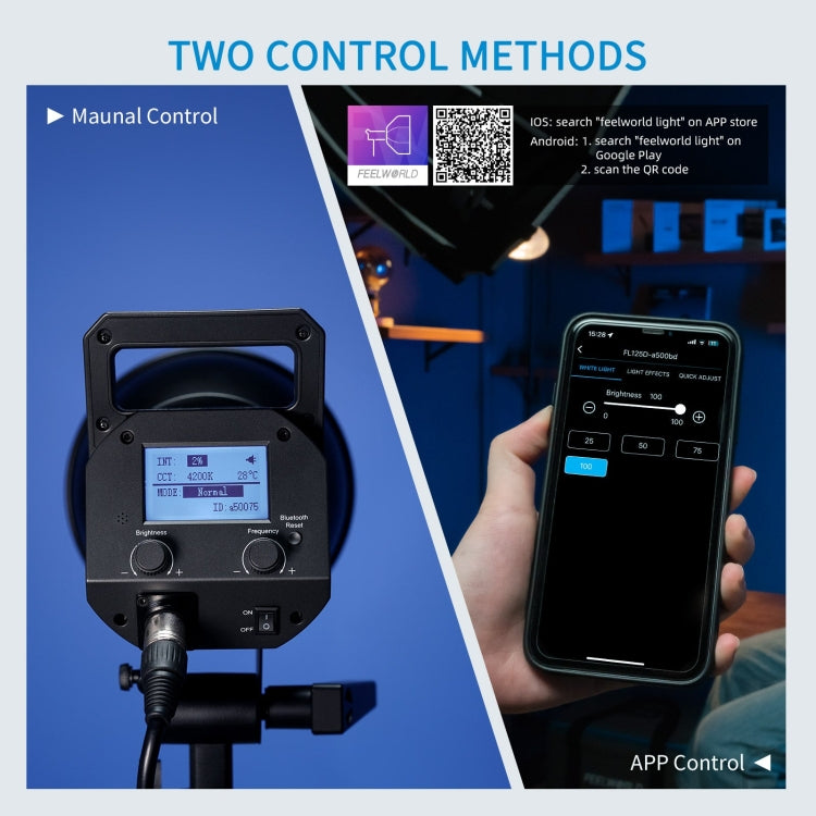 FEELWORLD FL125D 125W Daylight Point Source Video Light, Bluetooth APP Control(UK Plug) - free shipping - PMC TechLife - Order now!