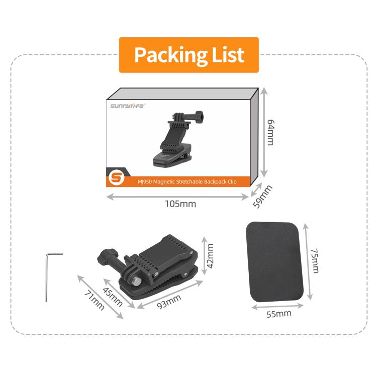 Sunnylife Stretchable Backpack Clip Rotatable Magnetic Mount Action Camera Holder Vlog Mount (Black) - free shipping - PMC TechLife - Order now!
