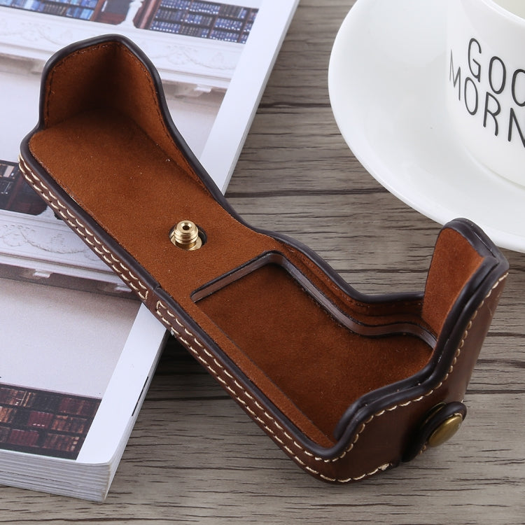 1/4 inch Thread PU Leather Camera Half Case Base for Canon EOS M5(Coffee) - free shipping - PMC TechLife - Order now!