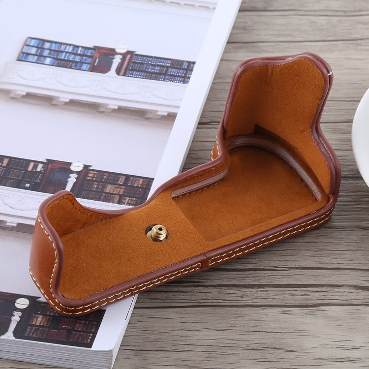 1/4 inch Thread PU Leather Camera Half Case Base for Canon EOS M5(Brown) - free shipping - PMC TechLife - Order now!