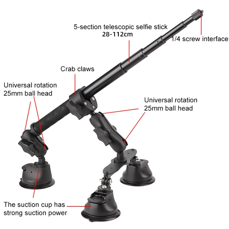 Dual-leg Suction Cup + Single Suction Cup with Selfie Stick Kits (Black) - Holder by PMC TechLife | Online Shopping South Africa | PMC TechLife | Buy Now Pay Later Mobicred