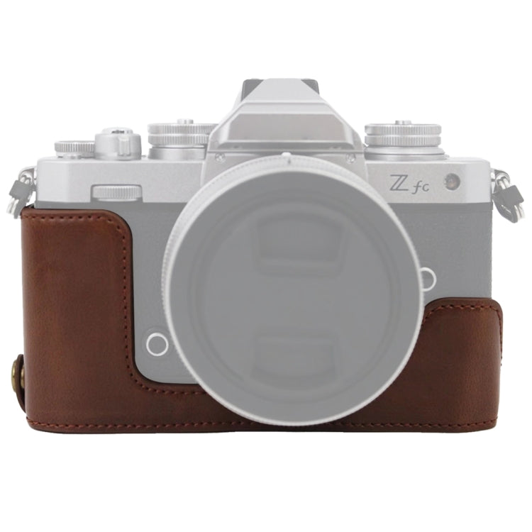 1/4 inch Thread PU Leather Camera Half Case Base for Nikon Z fc (Coffee) - Half Case by PMC TechLife | Online Shopping South Africa | PMC TechLife | Buy Now Pay Later Mobicred