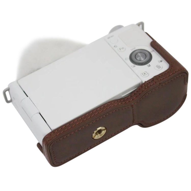 1/4 inch Thread PU Leather Camera Half Case Base for Sony ZV-E10 / ZV-E10L (Coffee) - Half Case by PMC TechLife | Online Shopping South Africa | PMC TechLife