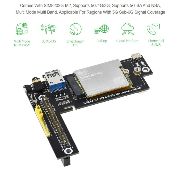 Waveshare SIM8202G-M2 5G Snapdragon X55 Multi Mode Multi Band 5G/4G/3G Module Expand Board for Jetson Nano, EU Plug - Modules Expansions Accessories by WAVESHARE | Online Shopping South Africa | PMC Jewellery | Buy Now Pay Later Mobicred