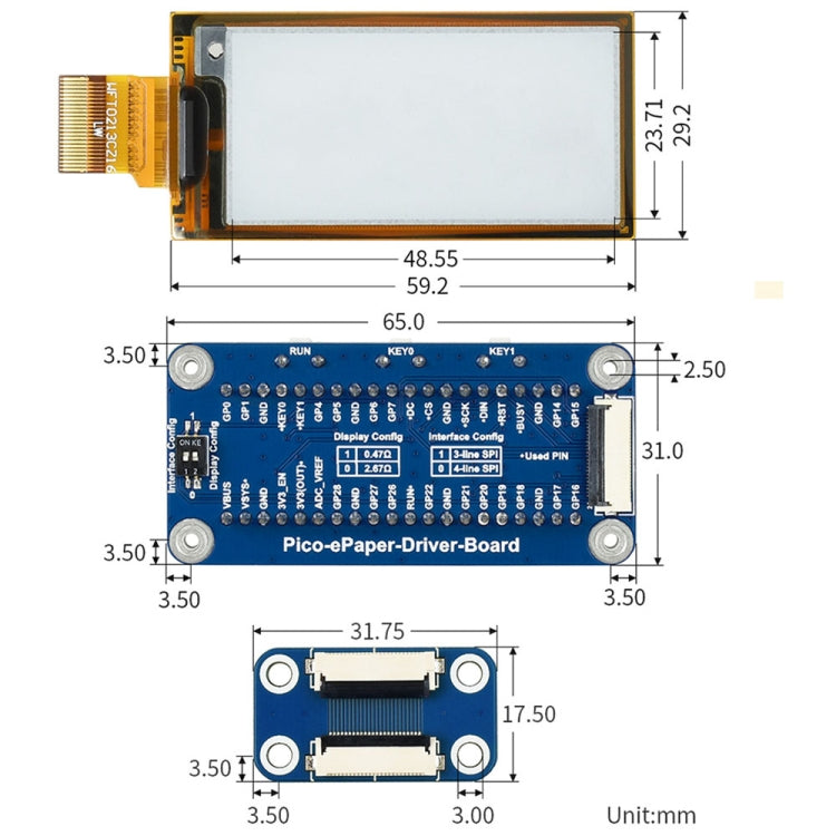 Waveshare 2.13 inch 212 x 104 Pixel Black / White Flexible E-Paper E-Ink Display Module for Raspberry Pi Pico, SPI Interface - Modules Expansions Accessories by WAVESHARE | Online Shopping South Africa | PMC Jewellery | Buy Now Pay Later Mobicred