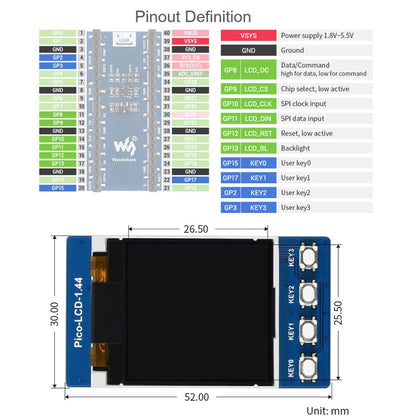 WAVESHARE 1.44 inch LCD 65K Colors 128 x 128 Display Module for Raspberry Pi Pico,  SPI Interface - LCD & LED Display Module by WAVESHARE | Online Shopping South Africa | PMC Jewellery | Buy Now Pay Later Mobicred