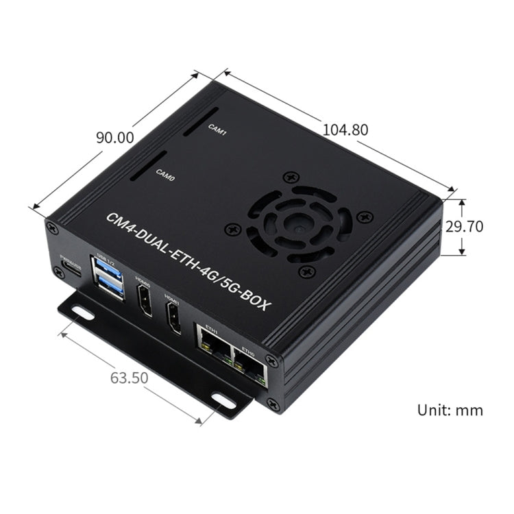 Waveshare Dual Gigabit Ethernet 5G/4G Computer Box with Cooling Fan for Raspberry Pi CM4(US Plug) - free shipping - PMC TechLife - Order now!
