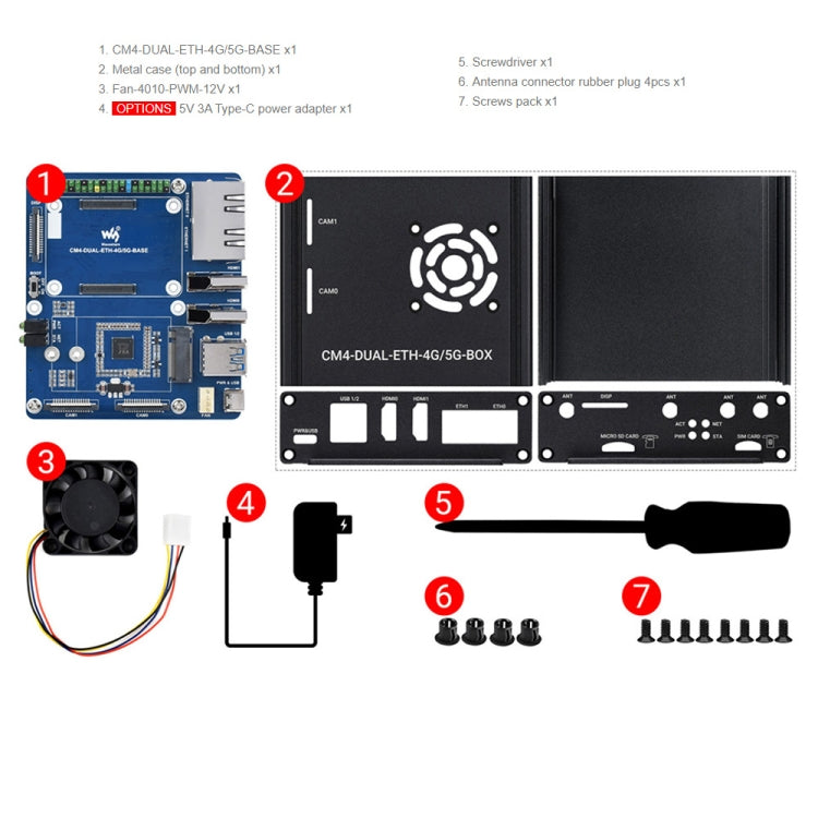 Waveshare Dual Gigabit Ethernet 5G/4G Computer Box with Cooling Fan for Raspberry Pi CM4(US Plug) - Mini PC Accessories by WAVESHARE | Online Shopping South Africa | PMC Jewellery | Buy Now Pay Later Mobicred