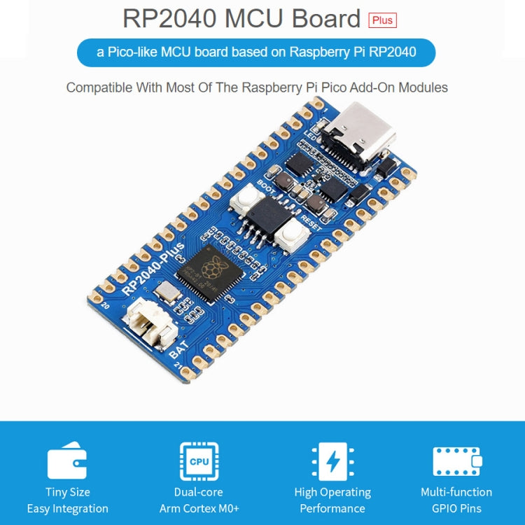 Waveshare RP2040-Plus Pico-like MCU Board Based on Raspberry Pi MCU RP2040, with Pinheader - Modules Expansions Accessories by WAVESHARE | Online Shopping South Africa | PMC TechLife | Buy Now Pay Later Mobicred
