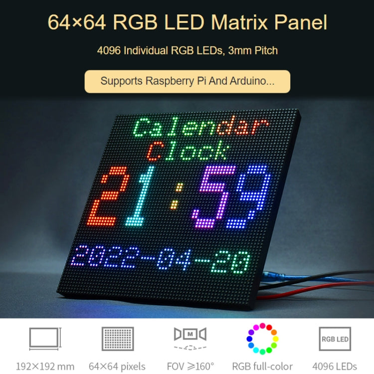 Waveshare RGB Full-Color LED Matrix Panel, 3mm Pitch, 64 x 64 Pixels, Adjustable Brightness - Other Accessories by WAVESHARE | Online Shopping South Africa | PMC Jewellery | Buy Now Pay Later Mobicred