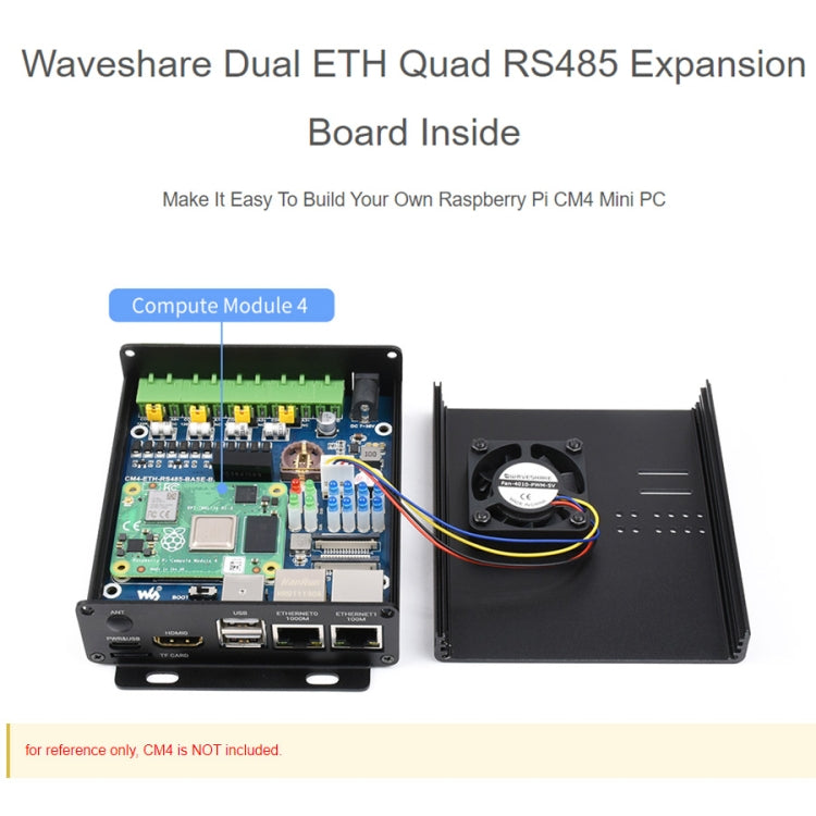 Waveshare Dual ETH Mini-Computer for Raspberry Pi CM4, Gigabit Ethernet, 4CH Isolated RS485(EU Plug) - free shipping - PMC Jewellery - Order now!