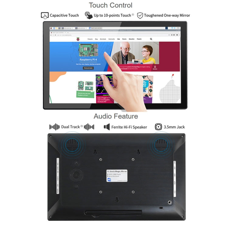 Waveshare 13.3 inch Magic Mirror, Voice Assistant, Touch Control(UK Plug) - Modules Expansions Accessories by WAVESHARE | Online Shopping South Africa | PMC Jewellery | Buy Now Pay Later Mobicred