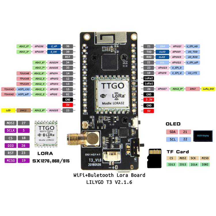 TTGO LORA32 V2.1 ESP32 0.96 inch OLED Bluetooth WiFi Wireless Module 868MHz SMA IP5306 Module with Antenna - Module by TTGO | Online Shopping South Africa | PMC Jewellery