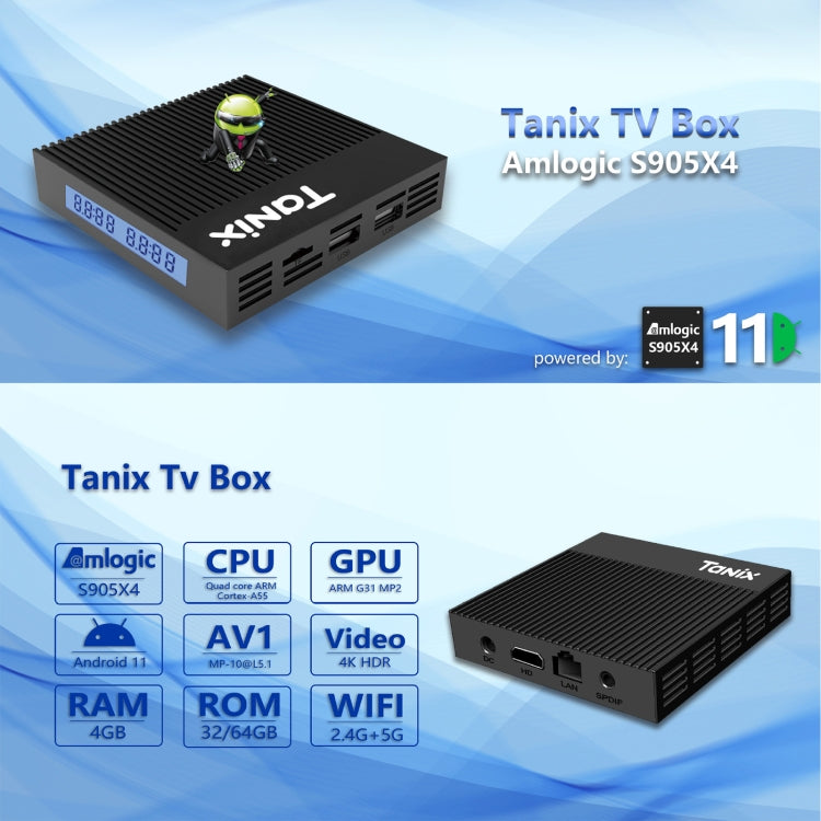 Tanix X4 Android 11 Smart TV Box, Amlogic S905X4 Quad Core, 4GB+32GB, Dual Wifi, BT(US Plug) - Amlogic S905 by PMC Jewellery | Online Shopping South Africa | PMC Jewellery | Buy Now Pay Later Mobicred