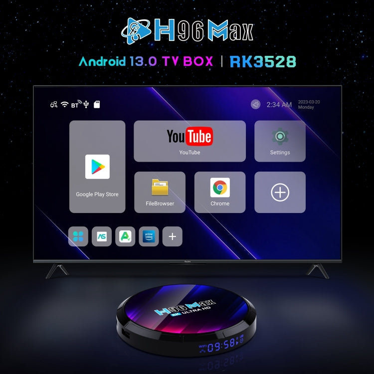 H96 Max 8K Ultra HD Smart TV Box Android 13.0 Media Player with Remote Control, RK3528 Quad-Core, 2GB+16GB(US Plug) - RK3318 by PMC Jewellery | Online Shopping South Africa | PMC Jewellery | Buy Now Pay Later Mobicred