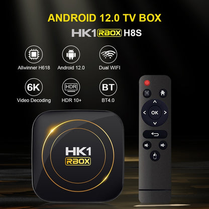 HK1 RBOX-H8S 4K Ultra HD Android 12.0 Smart TV Box with Remote Control, Allwinner H618 Quad-Core, 4GB+64GB(EU Plug) - Others by PMC Jewellery | Online Shopping South Africa | PMC Jewellery | Buy Now Pay Later Mobicred