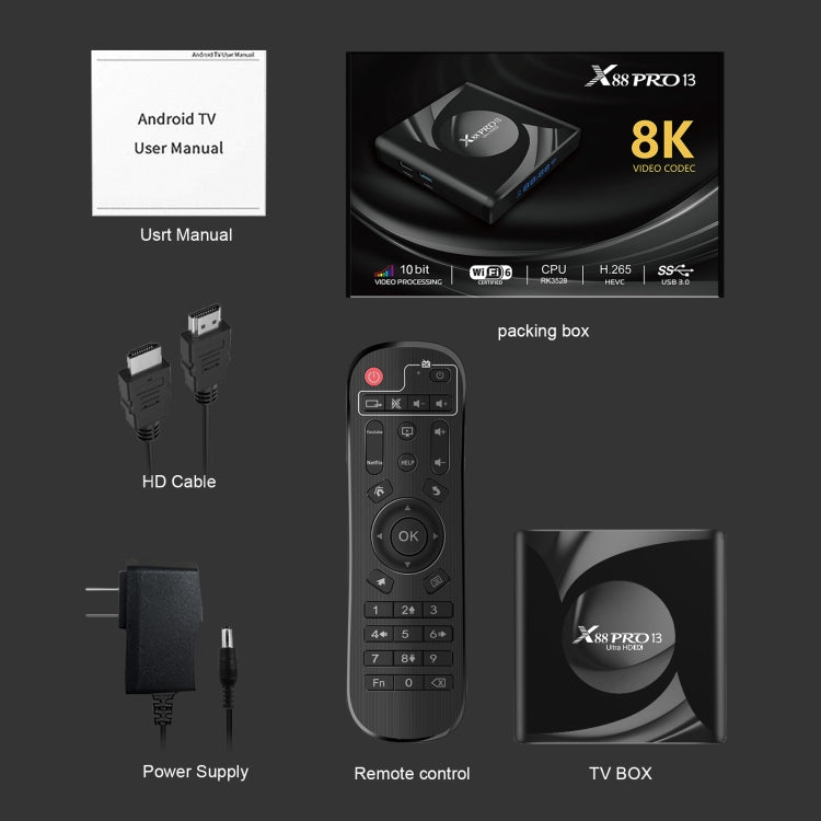 X88 Pro 13 Android 13.0 Smart TV Box with Remote Control, RK3528 Quad-Core, 2GB+16GB (US Plug) - Others by PMC Jewellery | Online Shopping South Africa | PMC Jewellery | Buy Now Pay Later Mobicred