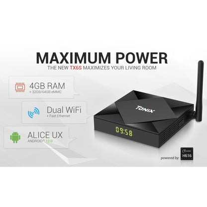 TANIX TX6s 4K Smart TV BOX Android 10 Media Player with Remote Control, Quad Core Allwinner H616, RAM: 4GB, ROM: 64GB, 2.4GHz/5GHz WiFi, Bluetooth, US Plug - Allwinner H6 by PMC Jewellery | Online Shopping South Africa | PMC Jewellery | Buy Now Pay Later Mobicred