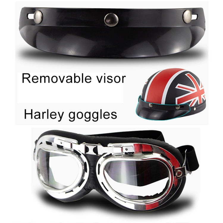 Soman Electromobile Motorcycle Half Face Helmet Retro Harley Helmet with Goggles(Matte Black French White Star) - Helmets by SOMAN | Online Shopping South Africa | PMC Jewellery | Buy Now Pay Later Mobicred