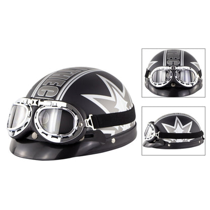 Soman Electromobile Motorcycle Half Face Helmet Retro Harley Helmet with Goggles(Matte Black Maple Leaf) - Helmets by SOMAN | Online Shopping South Africa | PMC Jewellery | Buy Now Pay Later Mobicred