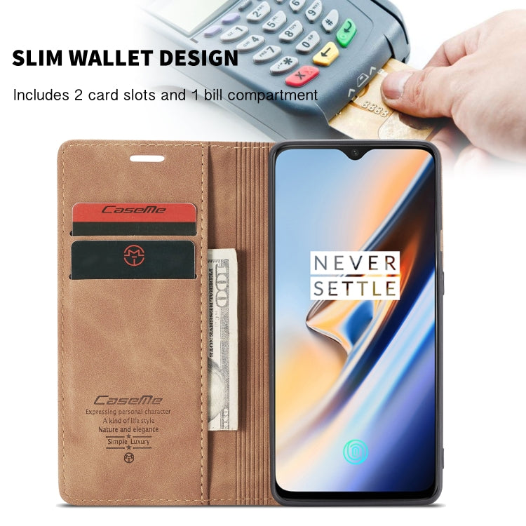 CaseMe-013 Multi-functional Retro Frosted Horizontal Flip Leather Case with Card Slot & Holder & Wallet For OnePlus 7(Brown) - OnePlus Cases by CaseMe | Online Shopping South Africa | PMC Jewellery | Buy Now Pay Later Mobicred