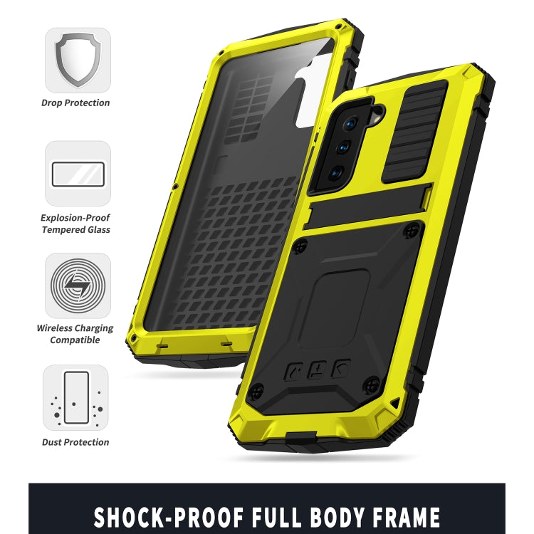 For Samsung Galaxy S21 5G R-JUST Shockproof Waterproof Dust-proof Metal + Silicone Protective Case with Holder(Yellow) - Galaxy S21 5G Cases by R-JUST | Online Shopping South Africa | PMC Jewellery | Buy Now Pay Later Mobicred