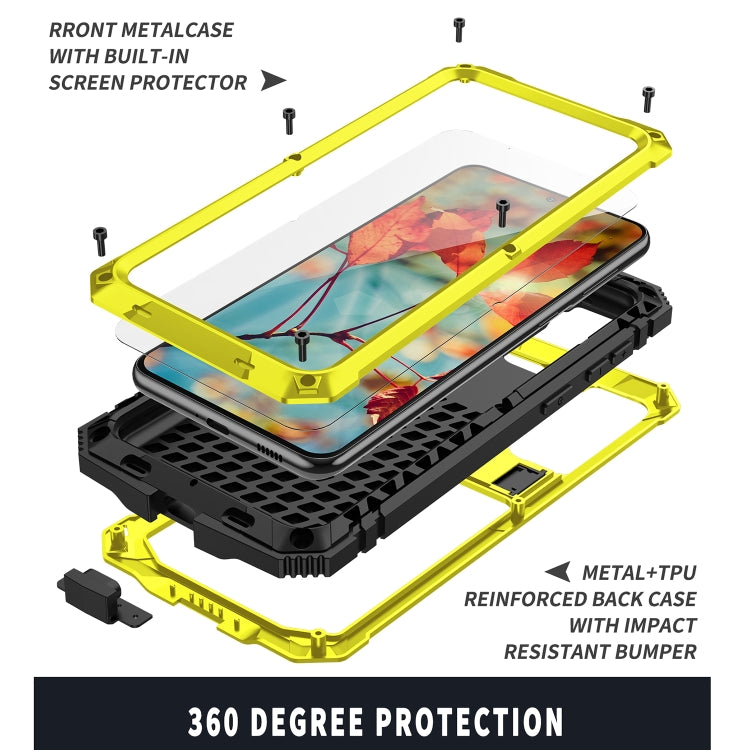 For Samsung Galaxy S21 5G R-JUST Shockproof Waterproof Dust-proof Metal + Silicone Protective Case with Holder(Yellow) - Galaxy S21 5G Cases by R-JUST | Online Shopping South Africa | PMC Jewellery | Buy Now Pay Later Mobicred