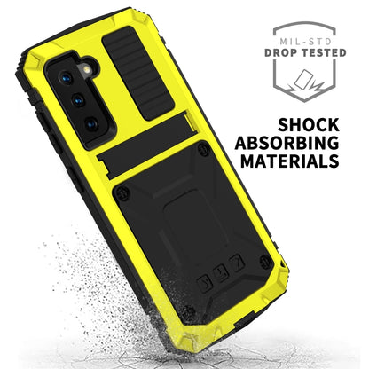 For Samsung Galaxy S21 5G R-JUST Shockproof Waterproof Dust-proof Metal + Silicone Protective Case with Holder(Yellow) - Galaxy S21 5G Cases by R-JUST | Online Shopping South Africa | PMC Jewellery