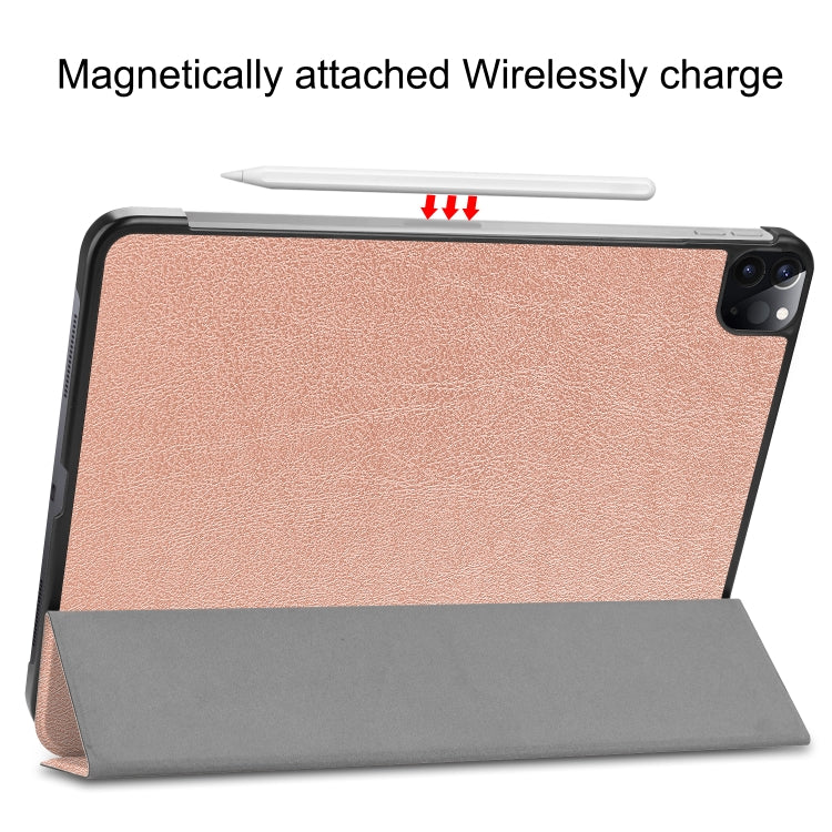 For  iPad Air 13 2024 / Pro 12.9 2022 Custer Texture 3-folding Smart Leather Tablet Case(Rose Gold) - iPad Pro 12.9 (2022/2021) Cases by PMC TechLife | Online Shopping South Africa | PMC TechLife | Buy Now Pay Later Mobicred