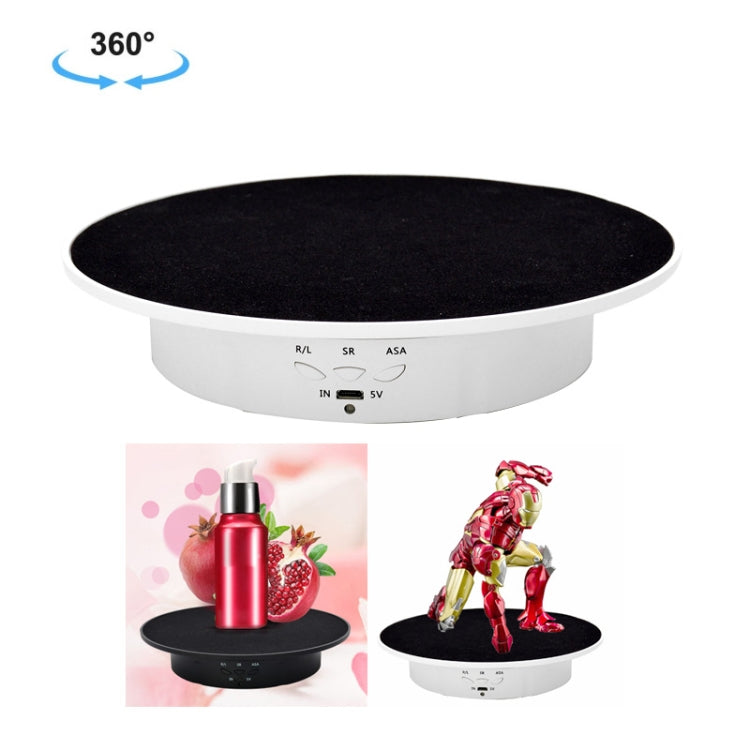 20cm USB Electric Rotating Turntable Display Stand Video Shooting Props Turntable for Photography, Load: 8kg(White Base Black Velvet) - free shipping - PMc TechLife - Order now!