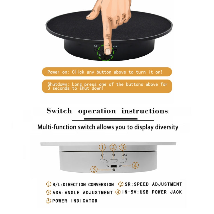 20cm USB Electric Rotating Turntable Display Stand Video Shooting Props Turntable for Photography, Load: 8kg(White Base Black Velvet) - free shipping - PMc TechLife - Order now!