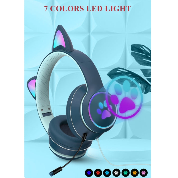 AKZ-022 USB + 3.5mm Port Cat Ear Design Foldable LED Headset with Mic(Grey) - free shipping - PMC Jewellery - Order now!