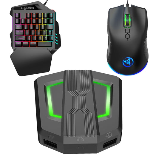 HXSJ P6+V100+A883 Keyboard Mouse Converter + One-handed Keyboard + Gaming Mouse Set - Wired Mice by HXSJ | Online Shopping South Africa | PMC Jewellery | Buy Now Pay Later Mobicred