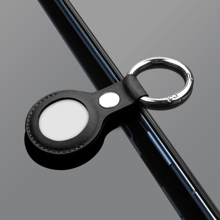 Anti-scratch Top-layer Cowhide Leather Case Cover with Switchable Keychain Ring for AirTag(Black) - Key Chain Series by PMc TechLife | Online Shopping South Africa | PMc TechLife | Buy Now Pay Later Mobicred